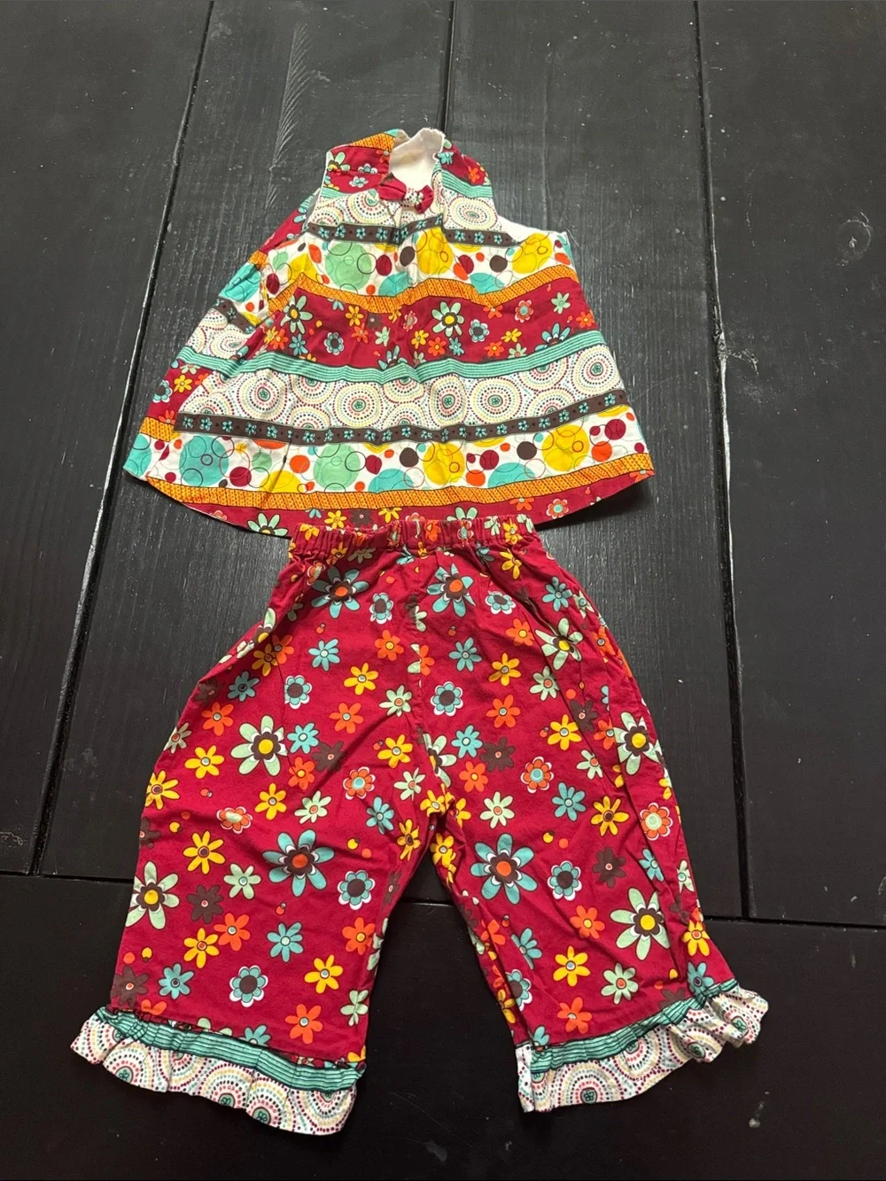 Kids Floral Halter Top and Pants Set - Red Multi